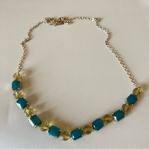 Kate Spade New York Turquoise Yellow Crystal Statement Necklace Gold Tone